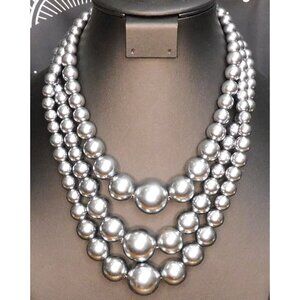 Elegant Glam You And I Tiered Silver Pearl Necklace